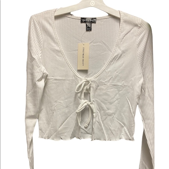 ASOS - STREETWEAR SOCIETY - Long Sleeve Double Tie Front Cardigan - White - Picture 6 of 9